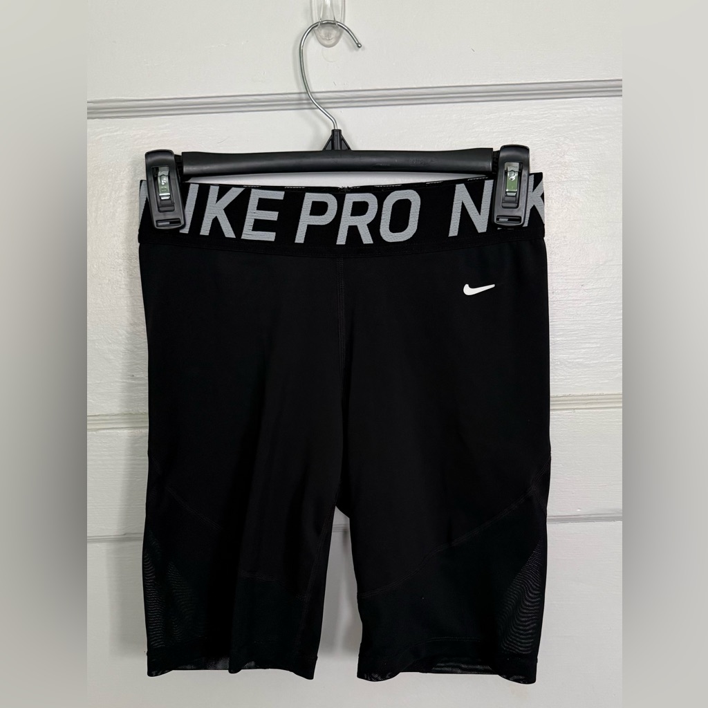 Nike Black Athletic Pro Shorts With White Swoosh